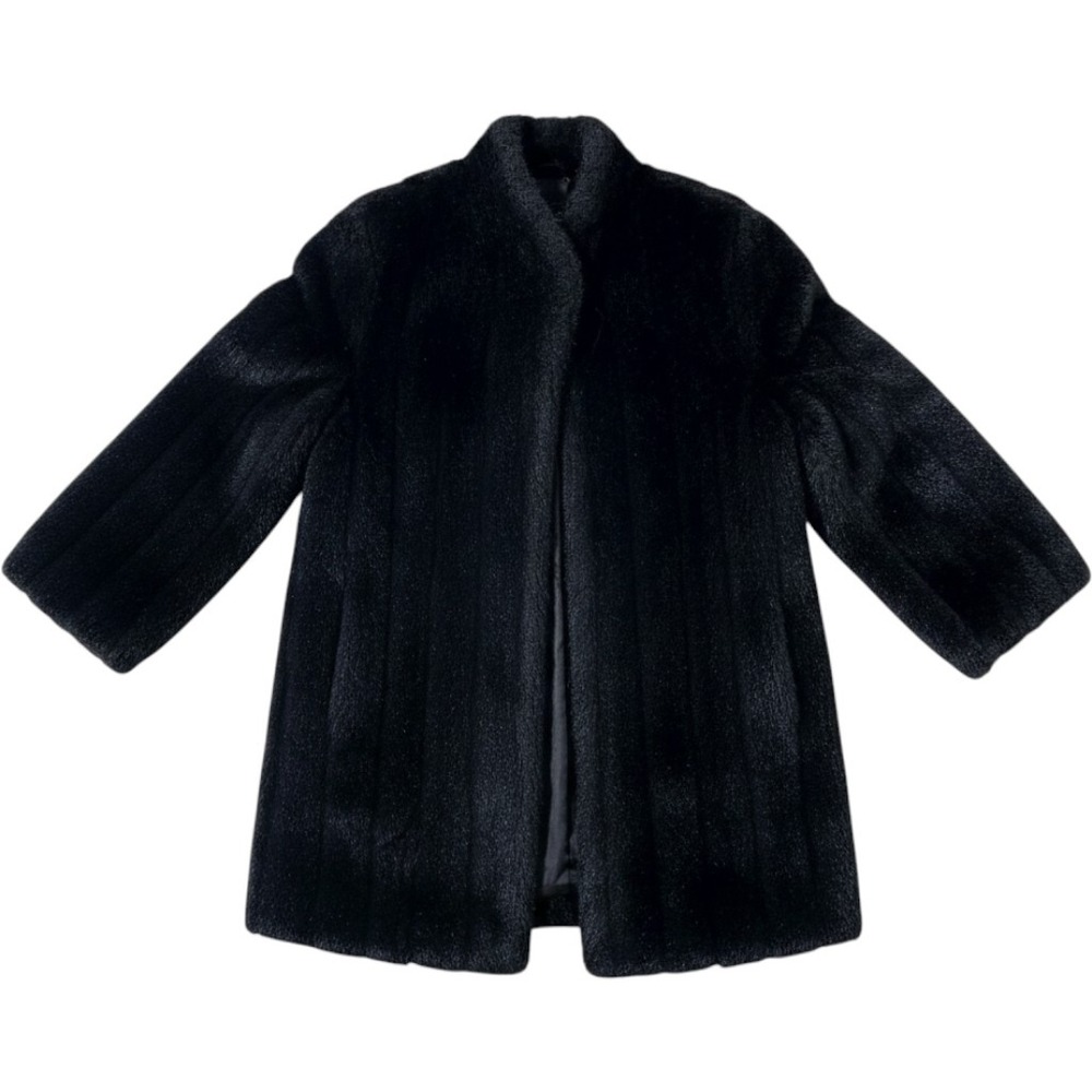 Acko Faux Fur Coat Medium Black Open Front Mid-Length Glam Made in USA